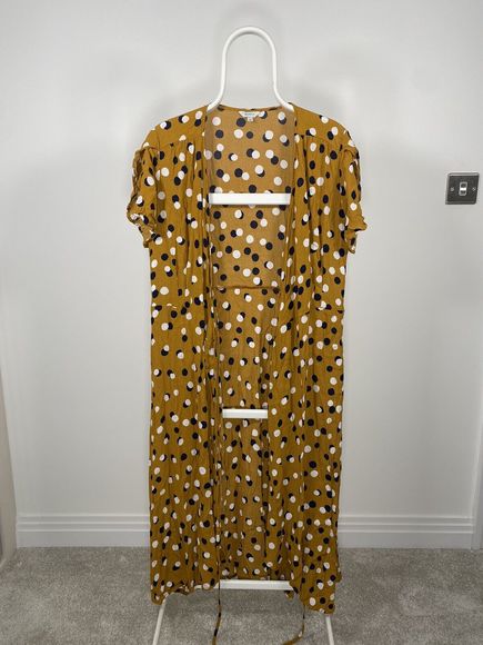 Poetry Wrap Maxi Dress Polka Dot Wedding Summer Holiday Cocktail Yellow Size 16 - Picture 3 of 13